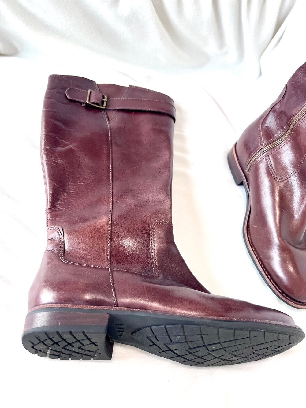 L.L. Bean Westport Leather Tall Riding Boots Burgundy Brown 7W Wide Brazil - Picture 3 of 9